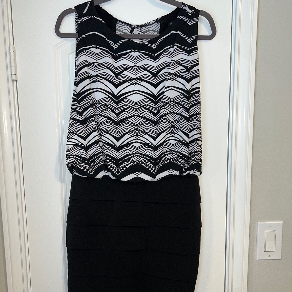 Black and white open back wedding guest dress size 8